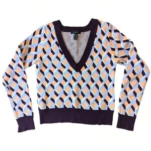 Forever 21 Geometric Cube Knit V-Neck Midriff Sweater Plum Peach - sz Med